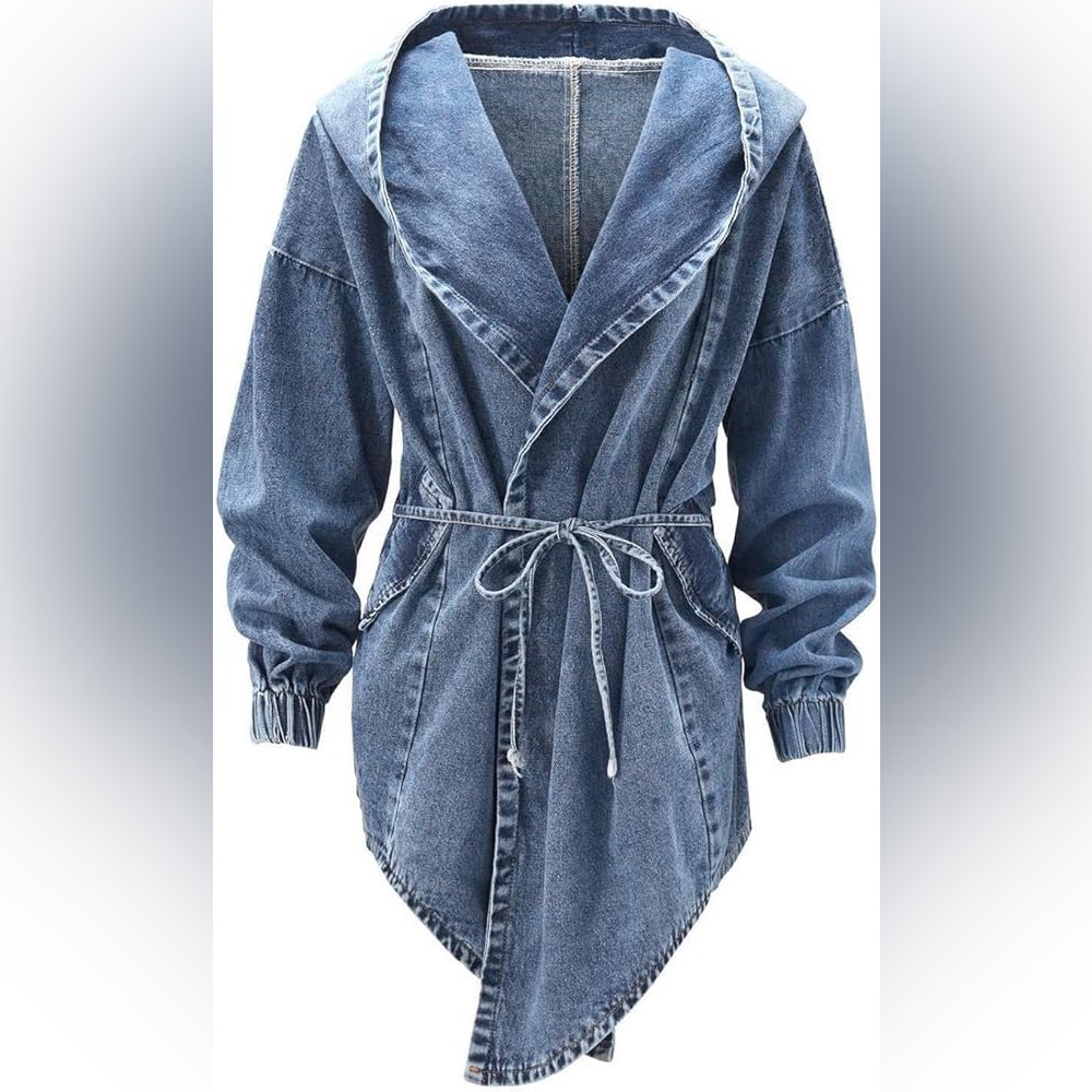 Blue Medium Denim Hooded Jacket